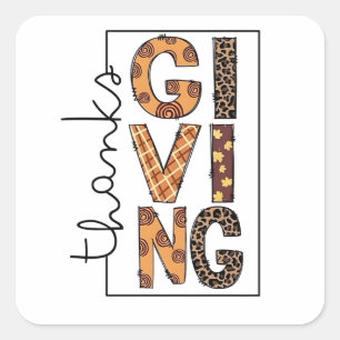 Happy Thanksgiving Leopard Print Rainbow Turkey  Square Sticker