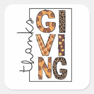 Happy Thanksgiving Leopard Print Rainbow Turkey Square Sticker