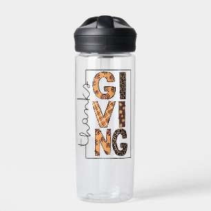 Happy Thanksgiving Leopard Print Rainbow Turkey Water Bottle