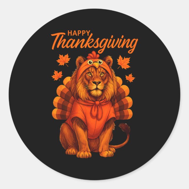 Happy Thanksgiving Lion Women Boys Girls Kids Outf Classic Round Sticker (Front)