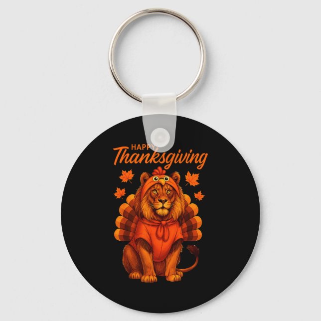 Happy Thanksgiving Lion Women Boys Girls Kids Outf Key Ring (Front)