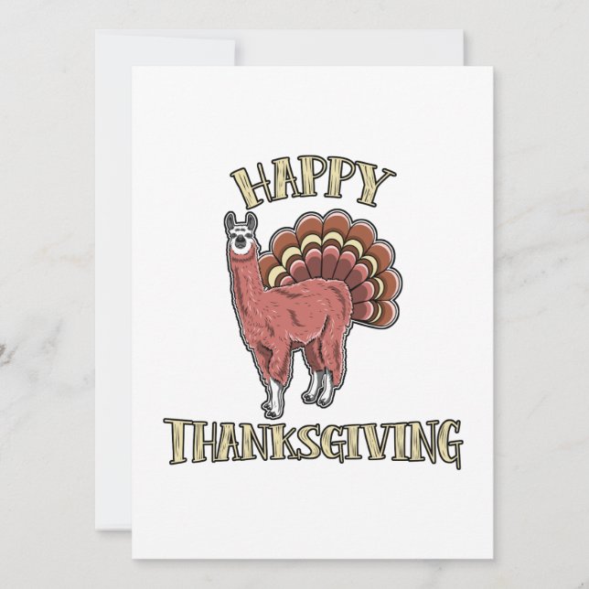Happy Thanksgiving Llama Alpaca Turkey Fun Gift Holiday Card (Front)