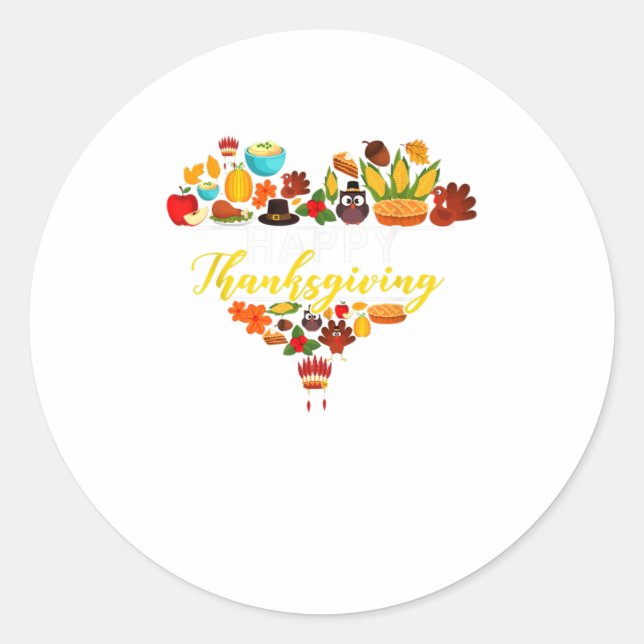 Happy Thanksgiving Love Heart Thanksgiving Classic Round Sticker (Front)