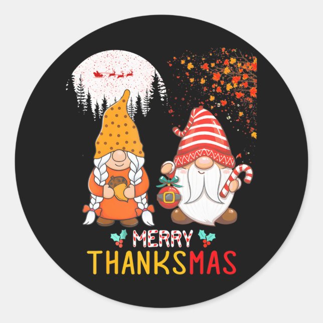 Happy Thanksgiving Merry Christmas Happy Classic Round Sticker (Front)