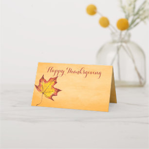 Happy Thanksgiving Message Fall Leaf Table Seating Place Card