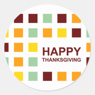 happy thanksgiving (mod squares) classic round sticker