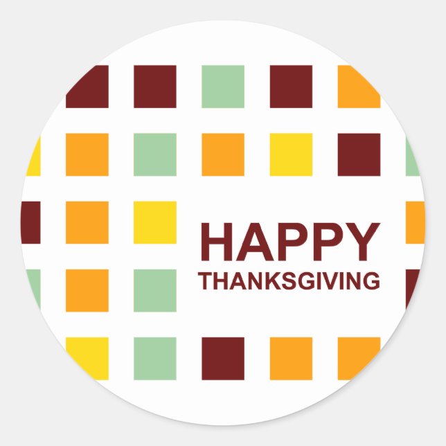 happy thanksgiving (mod squares) classic round sticker (Front)