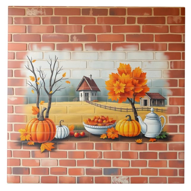 Happy Thanksgiving Modern Beautiful Fall Ceramic Tile (Front)