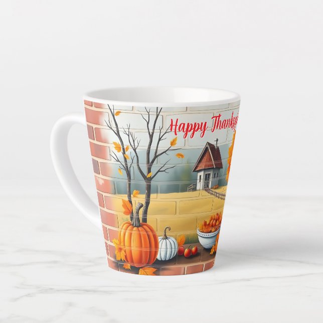 Happy Thanksgiving Modern Beautiful Fall Latte Mug (Left Angle)