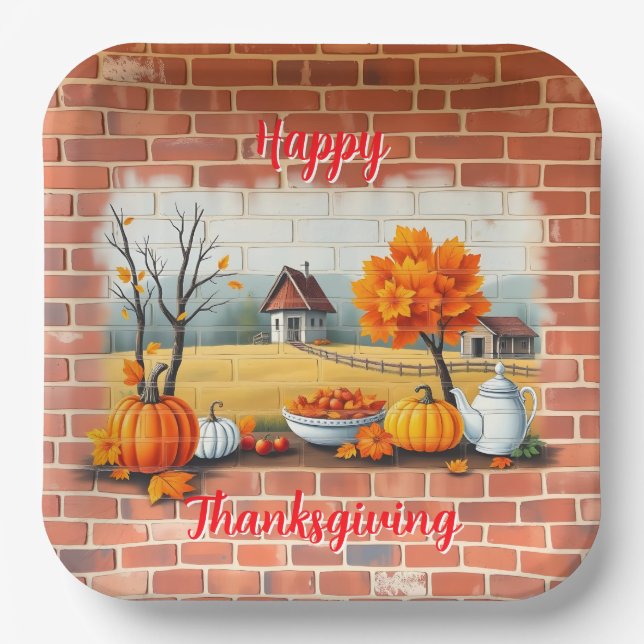 Happy Thanksgiving Modern Beautiful Fall Paper Plate (Front)