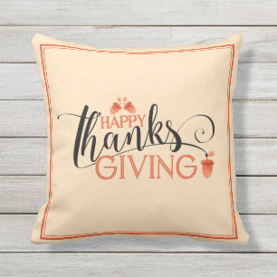 Happy Thanksgiving Modern Black & Red Typography Cushion