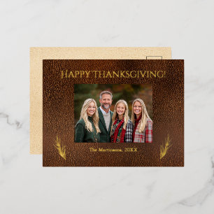 Happy Thanksgiving Modern Family Photo Foil Holiday Postcard