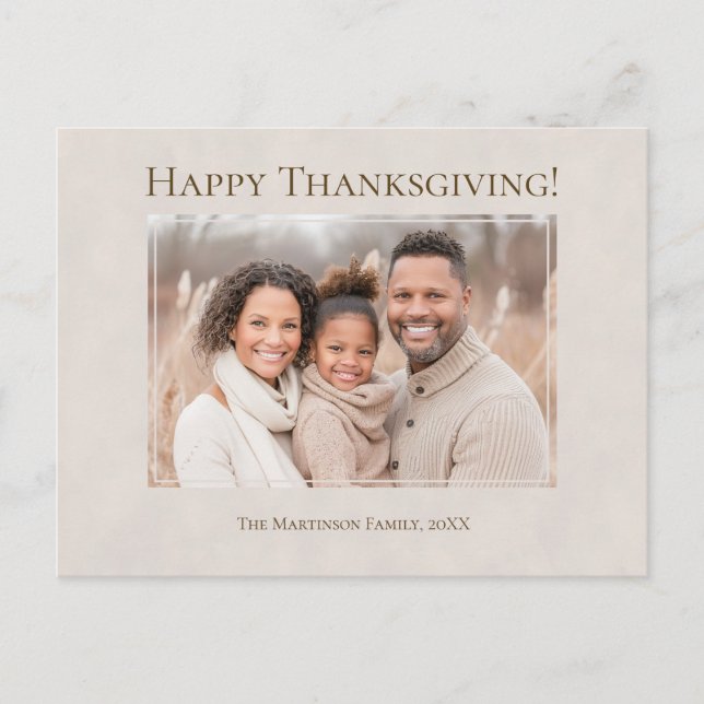 Happy Thanksgiving Modern Neutral Family Photo Holiday Postcard (Front)