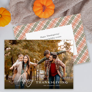 Happy Thanksgiving Modern Scrip Message Full Photo Holiday Card