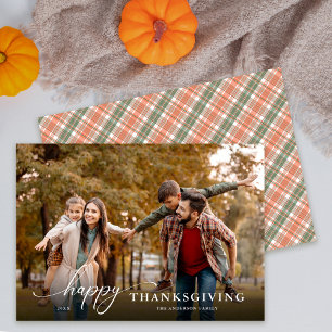 Happy Thanksgiving Modern Script Full Photo Holiday Card