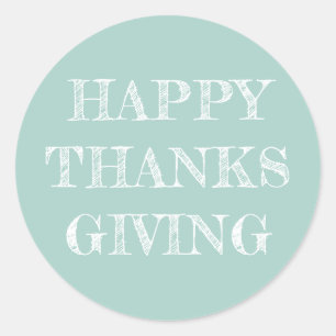 Happy Thanksgiving Modern Simple Blue Classic Round Sticker