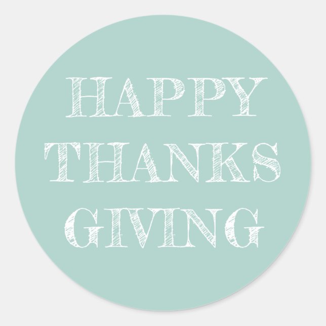 Happy Thanksgiving Modern Simple Blue Classic Round Sticker (Front)