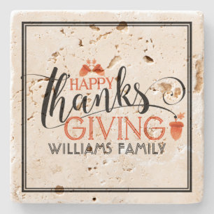 Happy Thanksgiving Modern Typography Design Stone Coaster