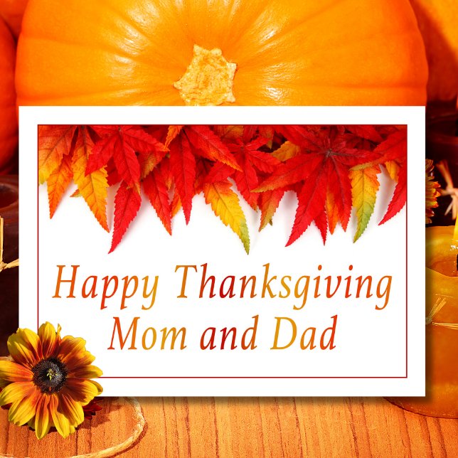 Happy Thanksgiving Mum And Dad Red Leaves Card (Creator Uploaded)