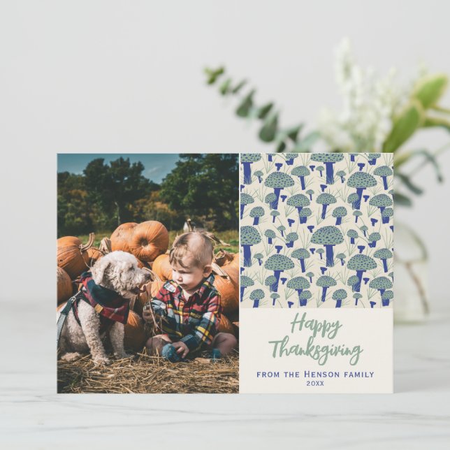 Happy Thanksgiving Mushroom Autumn Fall Photo Holiday Card (Standing Front)