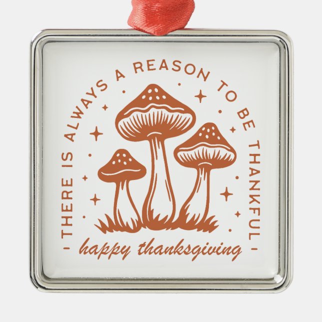 Happy thanksgiving mushroom whimsical terracotta metal ornament (Front)