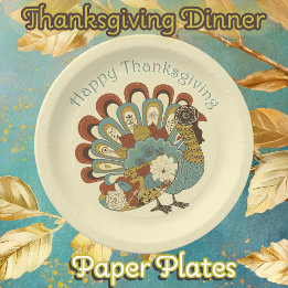 Happy Thanksgiving Muted Colour Turkey Paper Plate