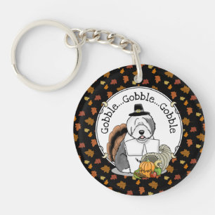 Happy Thanksgiving Old English Sheepdog Grey 1 Fun Key Ring