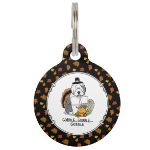 Happy Thanksgiving Old English Sheepdog Grey 1 Fun Pet Tag