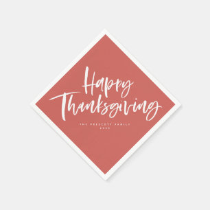 Happy Thanksgiving orange brush script Napkin