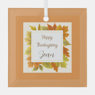 Happy Thanksgiving Orange Leaves Gift Ornament