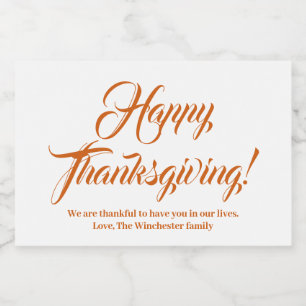 Happy Thanksgiving orange spice custom script text Food Label