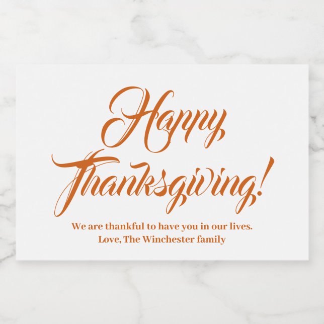 Happy Thanksgiving orange spice custom script text Food Label (Single Label)