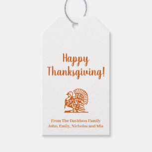 Happy Thanksgiving orange turkey custom script Gift Tags