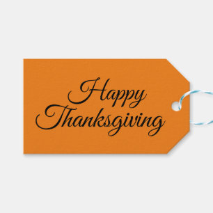 Happy Thanksgiving Orange White Typography Gift Tags