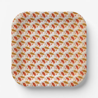 Happy Thanksgiving Orange Yellow Fall Leaves Paper Plate