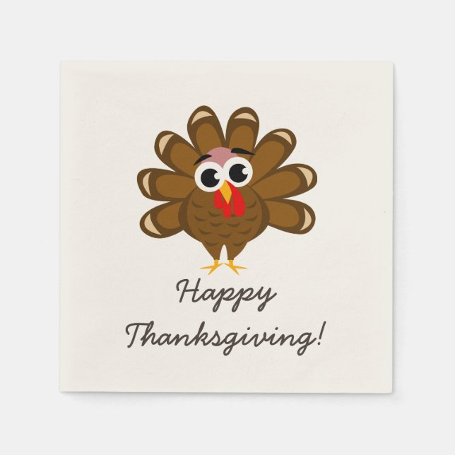 Happy Thanksgiving party napkins with funny turkey (Front)