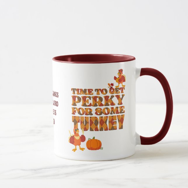 Happy Thanksgiving PERKY FOR TURKEY Plaid Mug (Right)