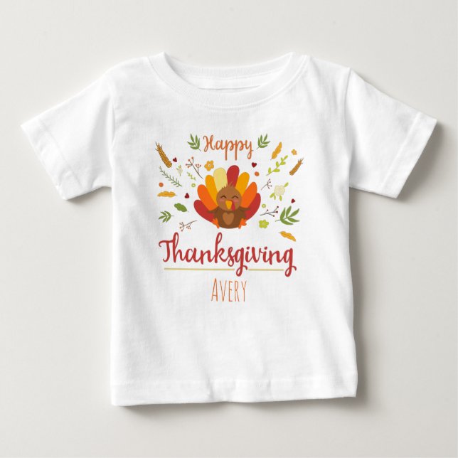 Happy Thanksgiving Personalised name Baby T-Shirt (Front)