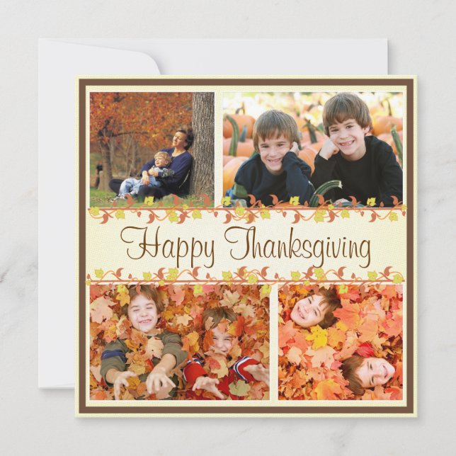 Happy Thanksgiving Photo Card Collage Autumn Leaf (Front)