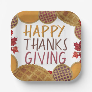 Happy Thanksgiving Pie Pumpkin Pie Apple Pie  Paper Plate