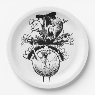 Happy Thanksgiving Pig and Turkey Paper Plate