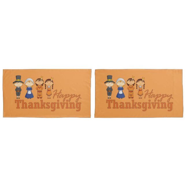 Happy Thanksgiving Pilgrim and Native American Pillowcase (Front-Set)