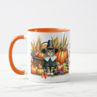 Happy Thanksgiving Pilgrim Cat  Mug