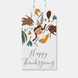 Happy Thanksgiving Pilgrim Fall Greenery Doodles Gift Tags