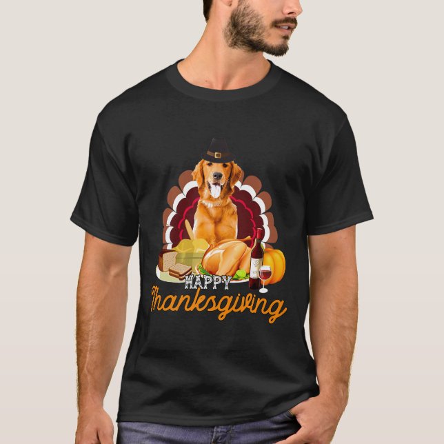 Happy Thanksgiving Pilgrim Golden Retriever Lover T-Shirt (Front)