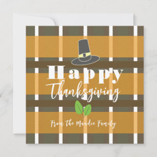 Happy Thanksgiving Pilgrim Hat Plaid Card