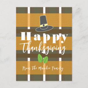 Happy Thanksgiving Pilgrim Hat Plaid Postcard