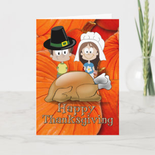Happy Thanksgiving - Pilgrim Kids - Turkey Holiday Card