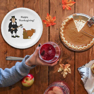 Happy Thanksgiving Pilgrim n Turkey Paper Plate