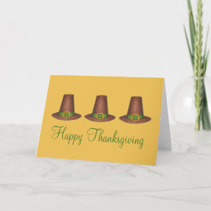 Happy Thanksgiving Pilgrim Puritan Hat Turkey Day Holiday Card